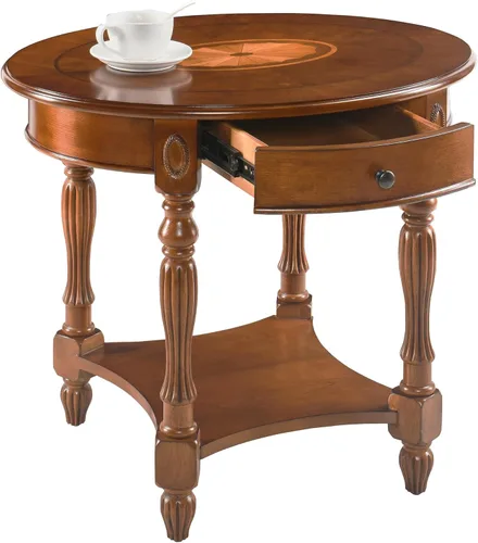 LEEMTORIG Mesa auxiliar redonda ovalada, mesa auxiliar de madera maciza de 2 niveles con cajón, mesita de noche vintage victoriana para dormitorio,