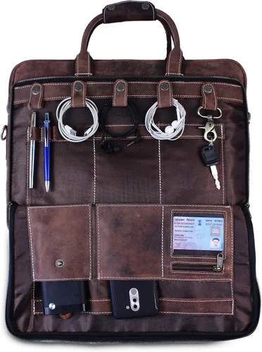 Miniatura 6 de 18 pulgadas cuero portátil bolsa para ordenador bolsa para hombre - Maletines de cuero genuino flexible para hombres w/acolchado portátil caso cuero