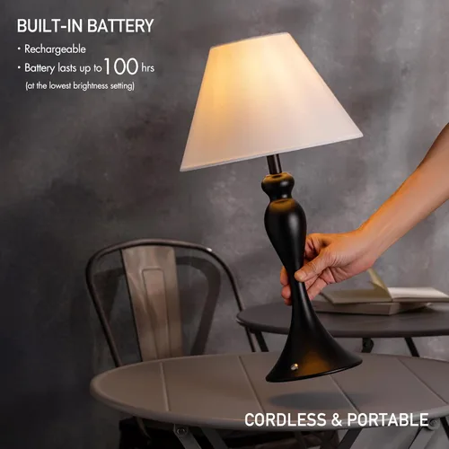 Miniatura 3 de O'Bright Ember - Lámpara de mesa inalámbrica, recargable, regulable al tacto, funciona con pilas, bombilla LED E26, carga rápida tipo C, lámpara