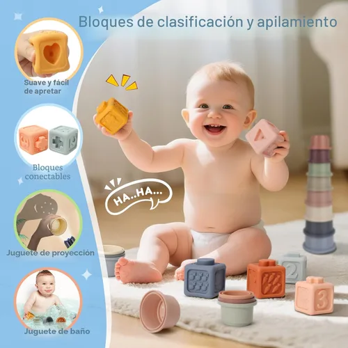 Miniatura 4 de Juguetes Montessori 6 en 1 para bebés de 6 a 12 meses — Juguete de cuerda de jalar, cubo sensorial, tazas apilables, caja de pañuelos, girador