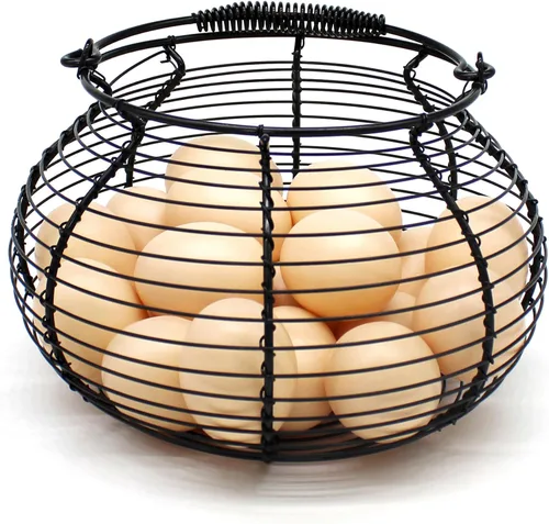 Miniatura 3 de CVHOMEDECO. Elegante cesta de huevo de alambre con asa de natación Primitives Vintage Gathering Basket. Negro