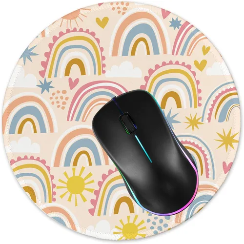 Miniatura 2 de Alfombrilla redonda para mouse para juegos, base de goma antideslizante con borde cosido de 7.9 x 7.9 pulgadas para computadora portátil