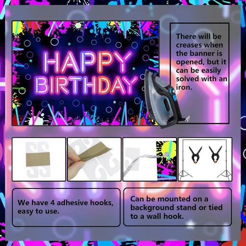 Miniatura 4 de Cartel de neón de feliz cumpleaños, decoración temática de graffiti brillante para hombres y mujeres, suministros de fiesta de cumpleaños de neón
