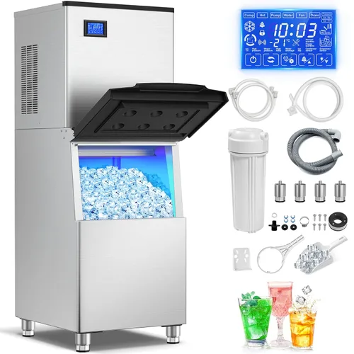 Máquina de hielo comercial para hacer hielo, máquina de hielo industrial de 400 libras/24 horas, almacenamiento de 350 libras, máquinas de hielo