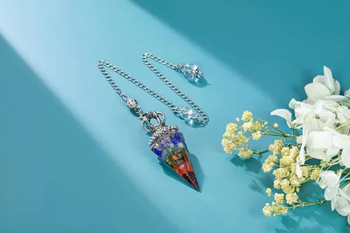 Miniatura 4 de Jovivi Péndulos naturales de cristal curativo de 7 chakras para radiestesia de adivinación, corona de 6 hechos, piedras de resina puntiagudas