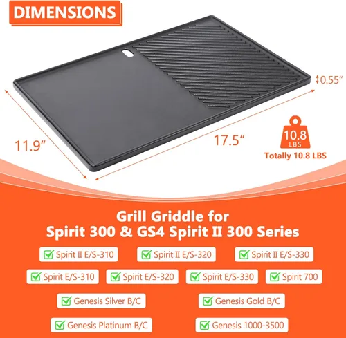 Miniatura 2 de QuliMetal Piezas de repuesto de plancha reversible 7598 para parrillas Weber Spirit 300 y GS4 Spirit II serie 300, Spirit E310, Genesis Silver Gold