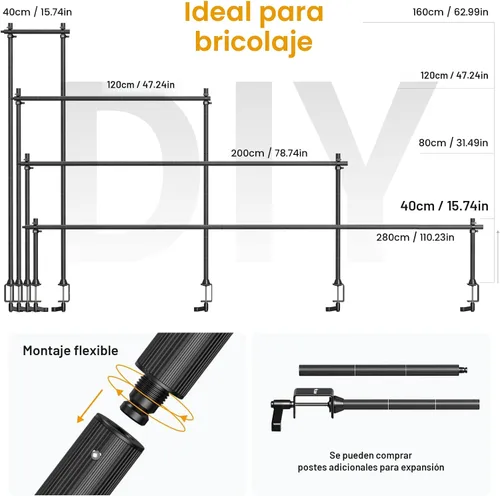 Miniatura 4 de JUSMO LS15 Pro Soporte de Escritorio para Cámara, Plataforma de Montaje de Cámara Aérea de Aluminio, Poste de Mesa Multidispositivo para Montar