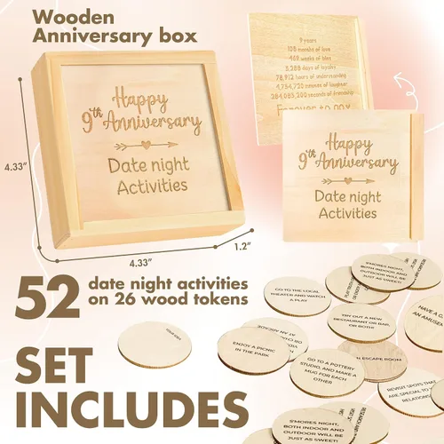Miniatura 2 de Regalos de aniversario de 9 años de madera de STOFINITY para él y ella - Regalos de 9º aniversario para marido y esposa, regalo de recuerdo de boda