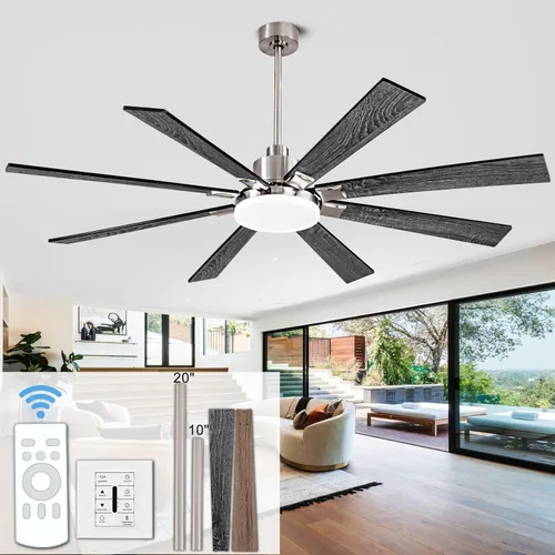 Miniatura 2 de Ventiladores de techo grandes de 72 pulgadas, ventilador de techo con control remoto e interruptor de pared, motor de CC silencioso reversible de 6