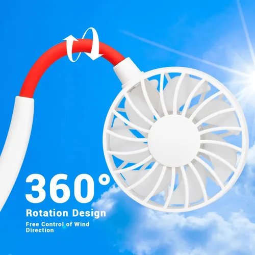 Miniatura 2 de Ventilador de cuello portátil y recargable, manos libres de carga USB con 3 velocidades ajustables y rotación libre de 360º, perfecto para Blanco