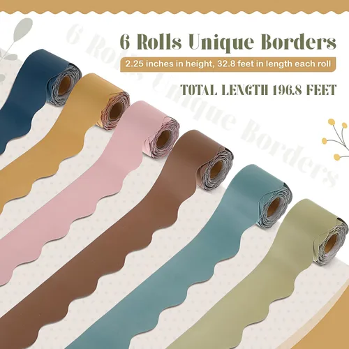 Miniatura 2 de TaoBary 6 Rollos 59.98 m Bordes de Tablero de Anuncios de Navidad y de Invierno para el Aula, Adornos de Tablero de Anuncios con Borde Escalopado