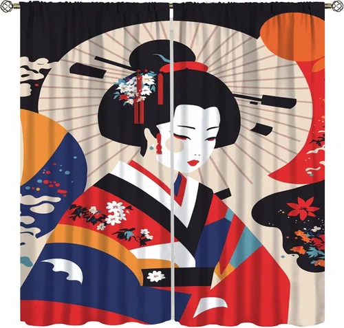Miniatura 17 de Cortinas de geisha japonesas, flores rosas, ramas de árbol, sexy, glamour, para mujer, encantador, estética, oriental, con bolsillo para barra