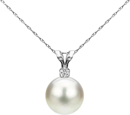 Collar con colgante de diamantes de perlas Akoya japonesas cultivadas en agua salada blanca de 14 quilates en oro blanco 120 CTTW, Perla