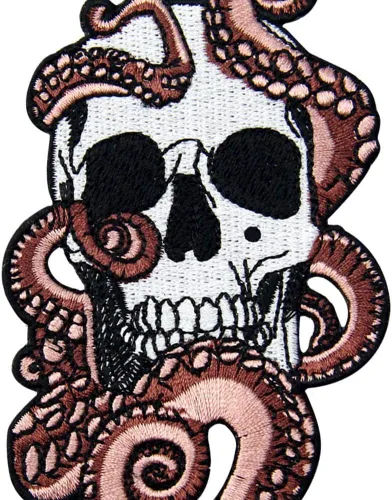 Miniatura 2 de Parche bordado de pulpo y calavera con apliques para planchar y coser emblema