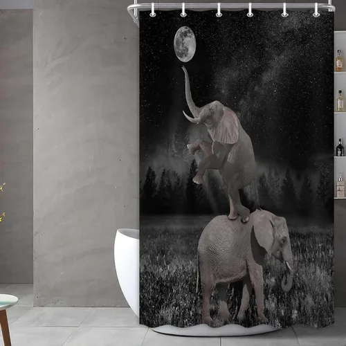 Miniatura 3 de Boziqr Divertidas cortinas de ducha para baño, bonita cortina de baño de elefante, luna, bosque, decoración rústica de granja, tela de poliéster