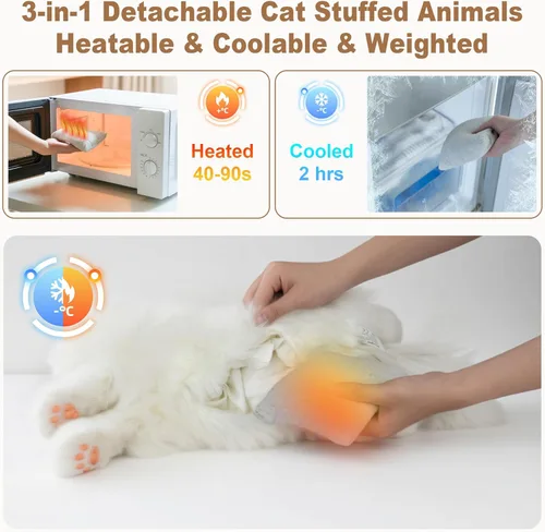 Miniatura 2 de Chongker Animales de peluche para microondas y pesados, 2 libras de peluche con calefacción de gato con almohadilla térmica extraíble sin perfume