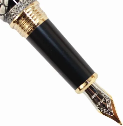 Miniatura 3 de Gullor Pluma Estilográfica Negro y Plata Antigua Serpiente Patrón 3D (plata y negro)