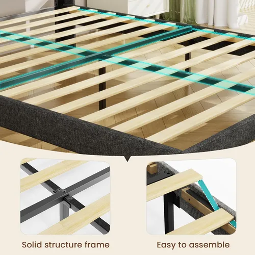 Miniatura 7 de Driftalia Base de cama de tamaño completo con cabecera de almacenamiento de 2 niveles, base de cama de tamaño completo tapizada con 2 cajones