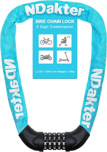 Miniatura 22 de NDakter Cerradura de cadena para bicicleta, combinación de 5 dígitos, resistente, antirrobo, cerradura de bicicleta de seguridad