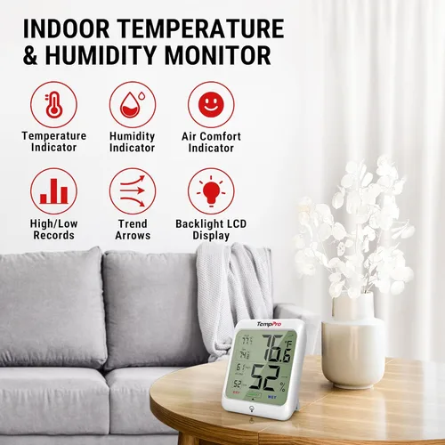 Miniatura 2 de ThermoPro TP53 - Higrómetro digital Termómetro interior para el hogar, sensor de temperatura y humedad con indicador de confort y registros