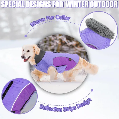 Miniatura 3 de EMUST Abrigos de invierno para perro, ropa de forro polar para mascotas para clima frío, estilo británico, chaqueta cálida a prueba de viento