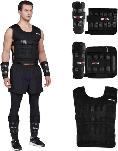 Miniatura 9 de Juego de chaleco con peso de 44 libras para hombres y mujeres, chaleco de peso ajustable para entrenamiento con placas de acero, chaleco