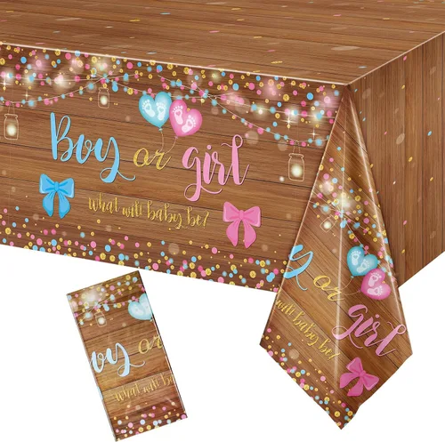Tiamon 1 mantel de revelación de género, botas o lazos, decoraciones de revelación de género, suministros de fiesta, 54 x 108 pulgadas, plástico,