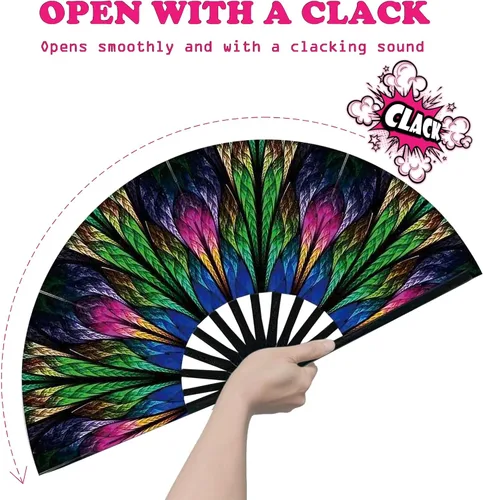 Miniatura 3 de Abanico rave, ventilador de mano plegable grande para mujeres y hombres, ventiladores para baile de línea para raves, EDM, fiesta de baile