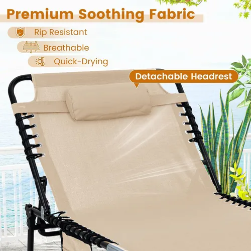 Miniatura 6 de Goplus Tumbona para exteriores, silla de playa plegable extragrande de 5 posiciones con almohada desmontable, bolsillo lateral, silla de bronceado