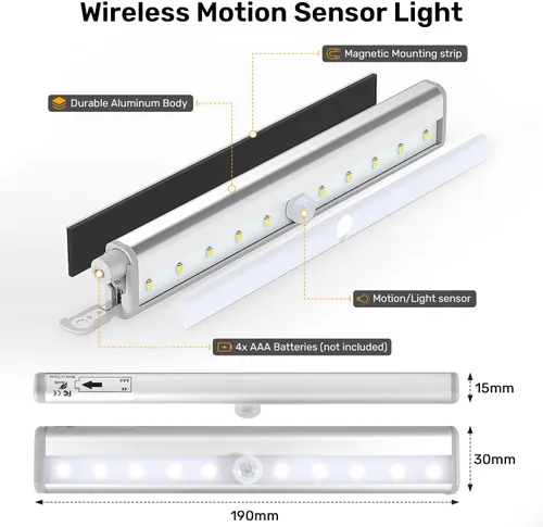 Miniatura 4 de Paquete de 3 luces con sensor de movimiento para pasos de RV, tira de luz con 10 LED alimentada por batería, luz de movimiento activada por sensor