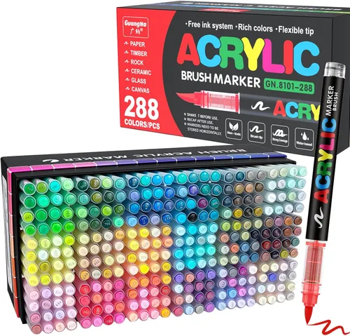 Miniatura 7 de Guangna 168 rotuladores de pintura acrílica, bolígrafos de pintura acrílica con punta de pincel, tinta impermeable de secado rápido, para pintar