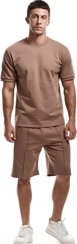 Conjunto de 2 piezas para hombre de verano casual cuello redondo muscular manga corta camisetas y pantalones cortos deportivos de ajuste clásico