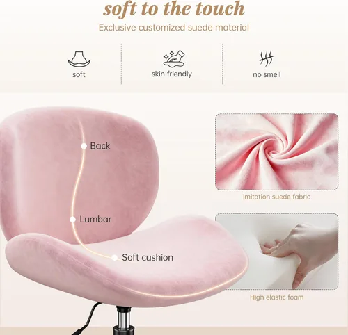 Miniatura 3 de DurayLoly Silla de tocador con ruedas, bonita silla de escritorio sin brazos con respaldo, silla de oficina pequeña giratoria de 360° en altura Rosa