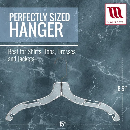 Miniatura 3 de Mainetti 5400SCR - Perchas de plástico transparente, paquete de 100 con gancho de metal giratorio de 360 y muescas para correas, ideal para camisas