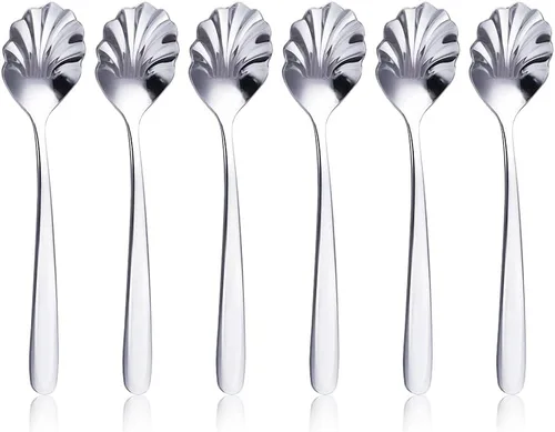Miniatura 6 de Cuchara en forma de concha de acero inoxidable, cuchara de azúcar, cuchara de té, cuchara de postre para café, té, helado, aperitivos y embutidos