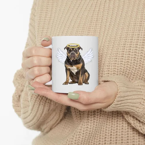 Miniatura 3 de Black Tan American Bully Angel Wings Taza de café conmemorativa – Regalos de condolencias para los amantes de los perros, taza blanca de 11 onzas