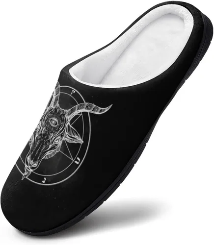 Miniatura 3 de Pentagram with Demon Baphomet Satanic Goat - Pantuflas de algodón para hombre, de espuma viscoelástica suave, para interiores y exteriores