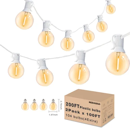 Miniatura 16 de Cadena de luces LED G40 de 50 pies para exteriores, luces de patio, conectables, impermeables, 27 bombillas inastillables (2 extra), 25 luces Negro