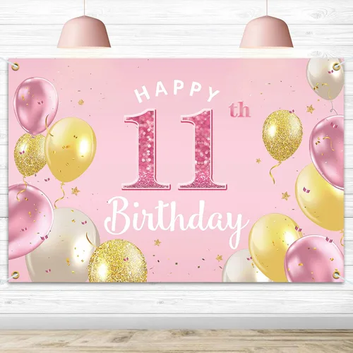Miniatura 8 de Cartel de fondo de feliz 4º cumpleaños, suministros de decoración de fiesta de cumpleaños 4 para niñas, color rosa, 3.9 x 5.9 pies