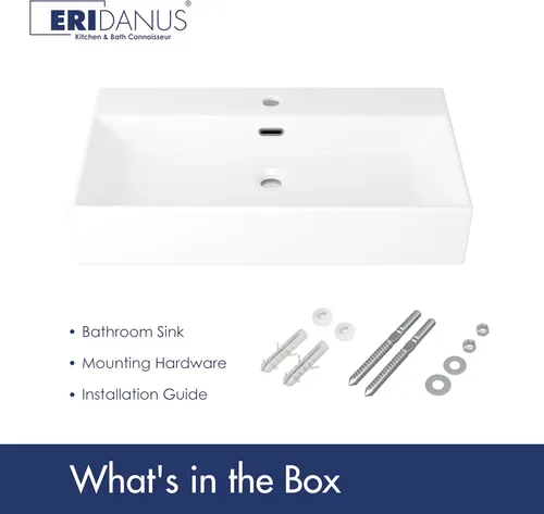 Miniatura 7 de Eridanus Lavabo de Baño 30" x 16" Lavabo Rectangular de Sobreponer, Montaje en Pared Sobre Mostrador Lavabo de Tocador, Lavabo de Cerámica Blanca