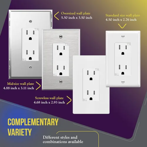 Miniatura 7 de ENERLITES - Toma de corriente decorativa con placa para pared 61501-TR-WWP, resistente a manipulaciones, grado residencial, 3 cables, autoconexión a
