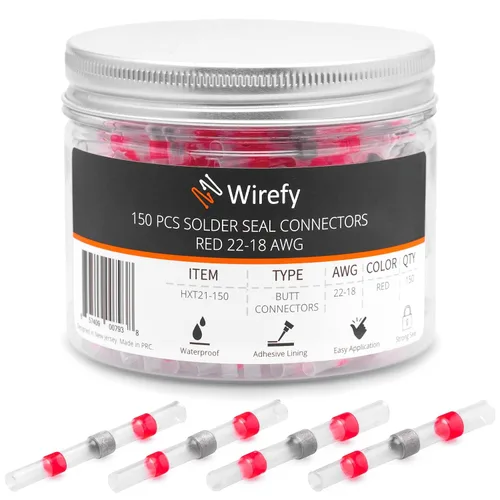 Wirefy 150 conectores de alambre para sello de soldadura, conectores a tope de soldadura termorretráctiles, mangas de soldadura impermeables,