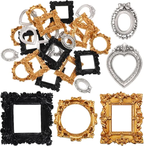 Miniatura 8 de Vicenpal 10 piezas de marcos de fotos mini vintage, marcos de mesa de resina pequeños estilo barroco antiguo para joyería, para Navidad, DIY
