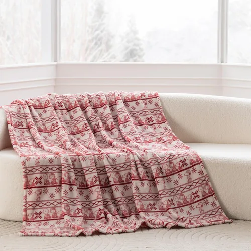 Miniatura 2 de Berkshire Peanuts® VelvetLoft® - Manta de felpa de Snoopy con bonito personaje, acogedora manta Fairisle Crimson Neutral, manta de 55 x 70 pulgadas