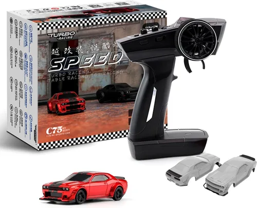 Miniatura 14 de FLYCOLOR Turbo Racing 1:76 C82 RC Truck Car Full Proporciontional RC Mini Sports Car Control remoto para adultos Regalo (negro)