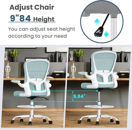Miniatura 6 de Silla de dibujo, silla de oficina alta con reposabrazos abatibles, silla de escritorio de pie ergonómica ejecutiva para computadora, silla de dibujo