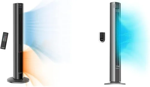 Lasko Combo de calentador de espacio de ventilador de torre oscilante con control remoto, ventilador de torre de 48 pulgadas, termostato ajustable,