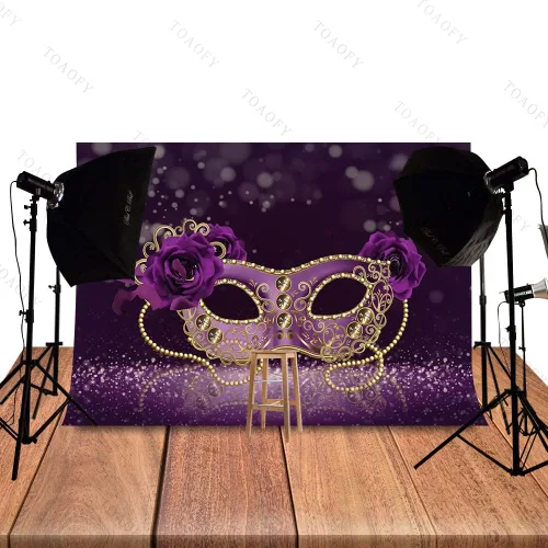 Miniatura 3 de TAYBYC133 TAYBYC133 - Máscara de fondo de fotografía de 7 x 5 pies, fondo de Mardi Gras, máscara morada para niñas y adultos, fiesta de máscaras