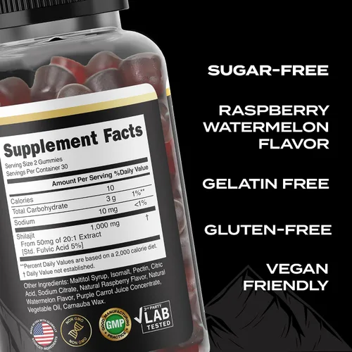 Miniatura 2 de Gomitas Shilajit orgánicas para hombres y mujeres, suplemento sin azúcar con ácido fúlvico y más de 85 oligominerales, veganas, sin OMG, sabor