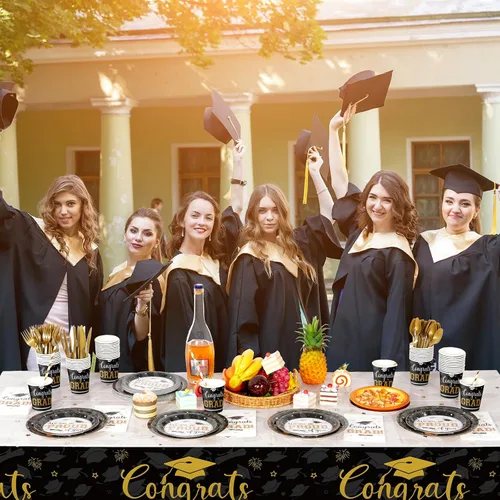 Miniatura 7 de Suministros para fiesta de graduación, juego de platos y servilletas de graduación de felicitaciones, vajilla desechable, platos de papel